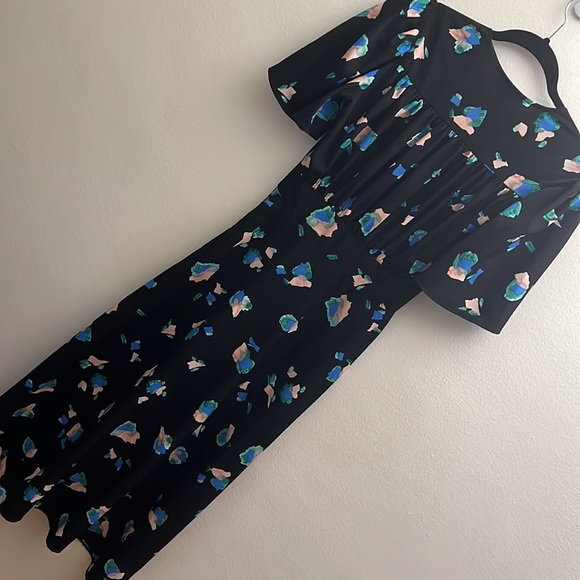 NWOT Topshop black flutter sleeve brushstroke midi dress Size 2 - Picture 7 of 7